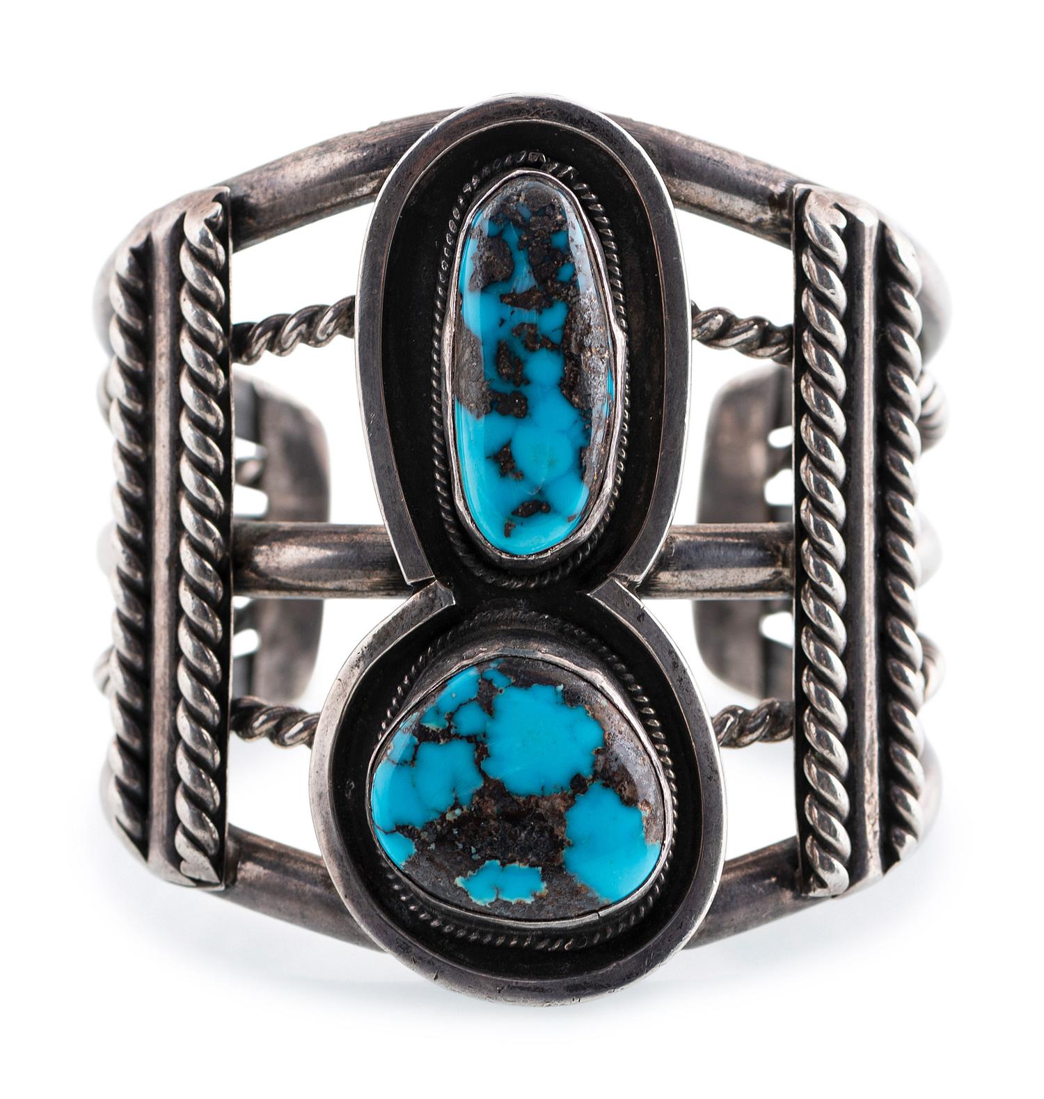 Navajo Silver and Bisbee Turquoise Cuff Bracelet