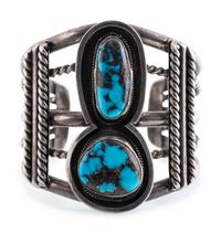 Navajo Silver and Bisbee Turquoise Cuff Bracelet