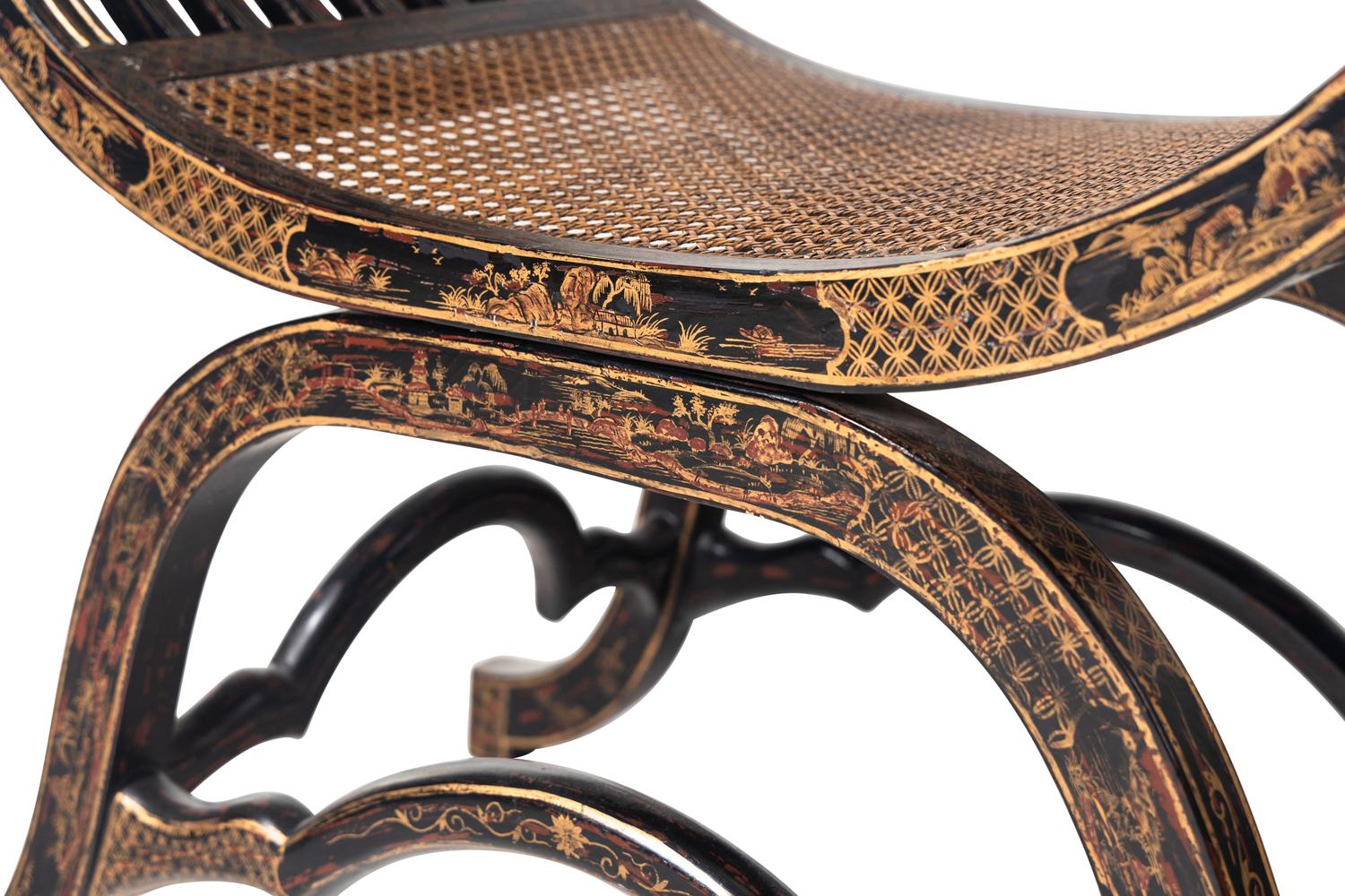 A Regency Style Japanned Curule Bench