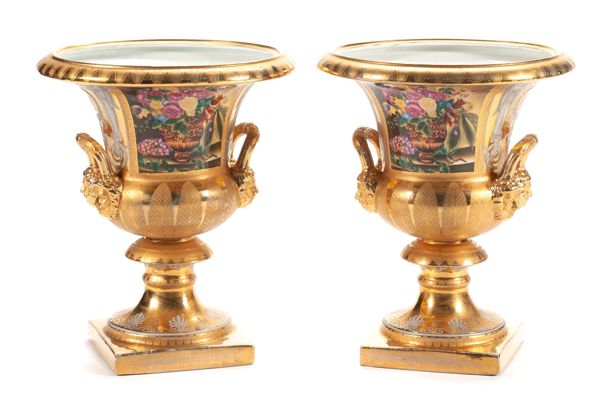 A Pair of Berlin (K.P.M.) Porcelain Urns Height 19 inches. — 19TH CENTURY