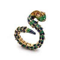 YELLOW GOLD AND POLYCHROME ENAMEL SNAKE RING