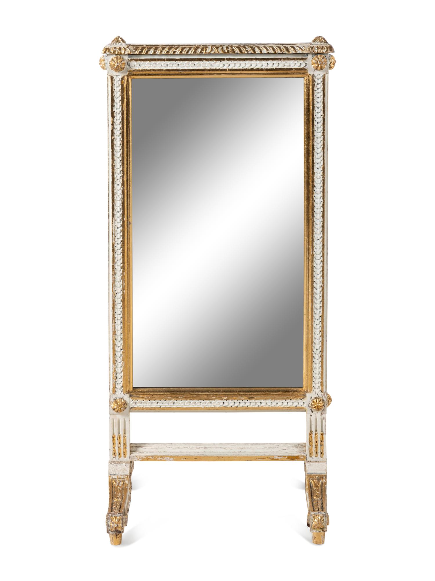 A Louis XVI Style Painted Mirror-Inset Fire Screen