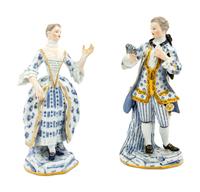 A Pair of Meissen Blue and White Figures