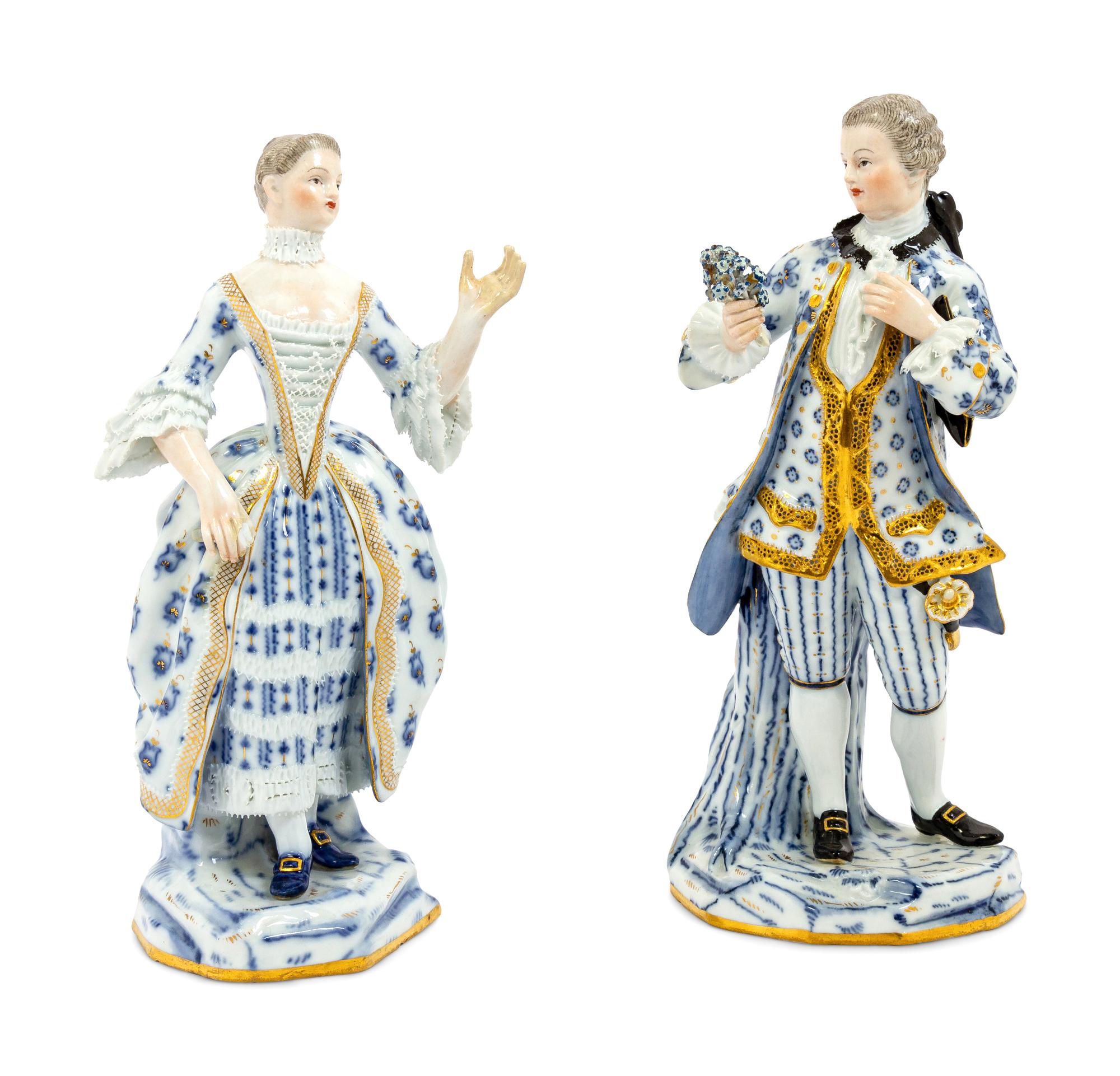 A Pair of Meissen Blue and White Figures