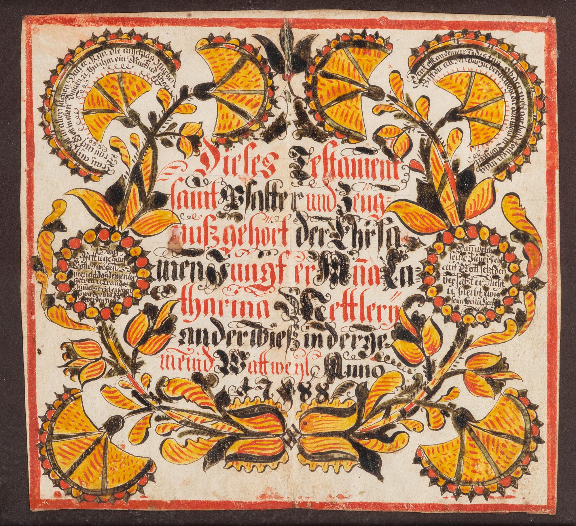 An Ink and Watercolor Decorated Bookplate Fraktur