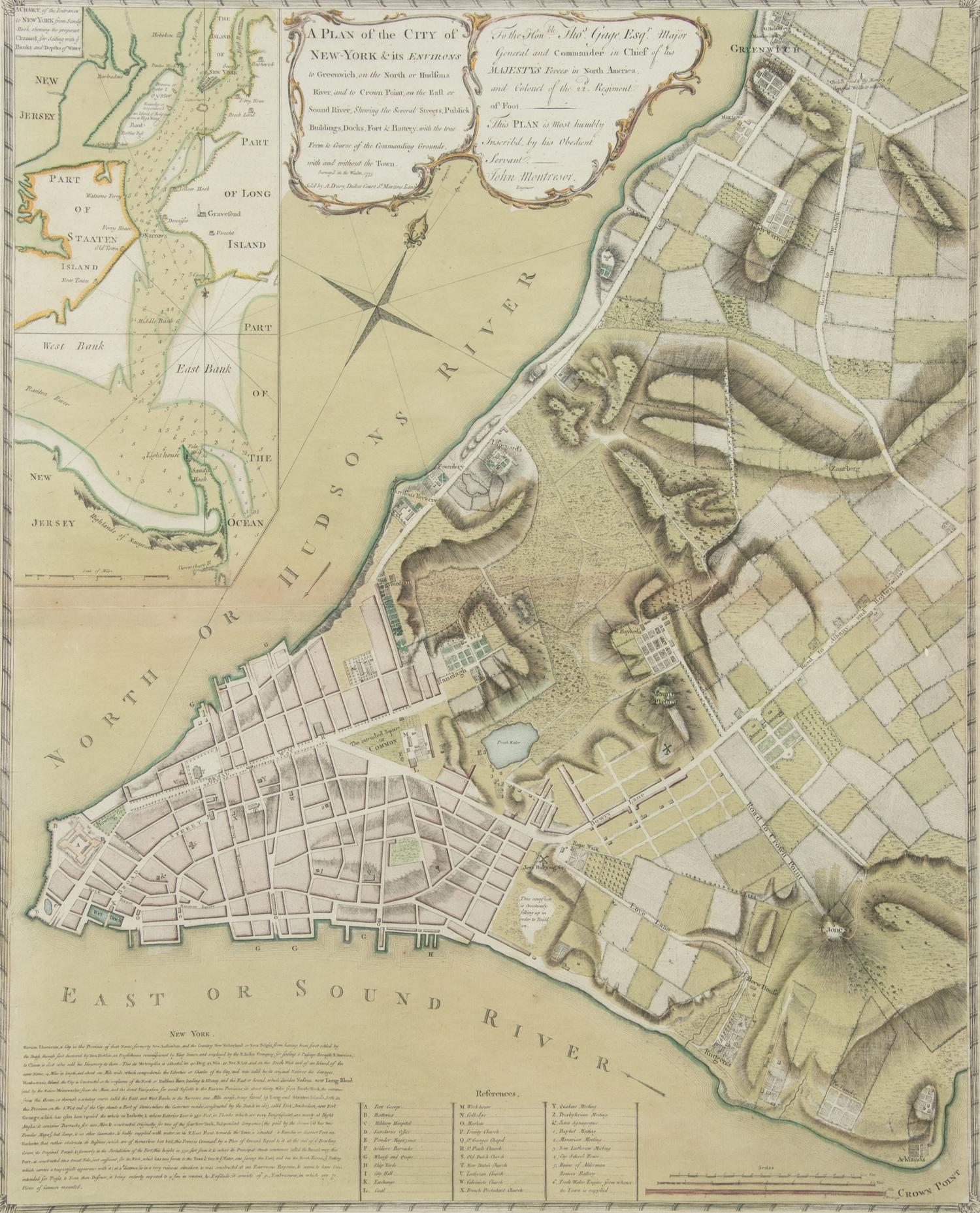 MONTRESOR, John (1736-1799). A Plan of the City of New-York & its Environs… Survey’d in the Winter, 1775 . London: A. Dury, [1775].