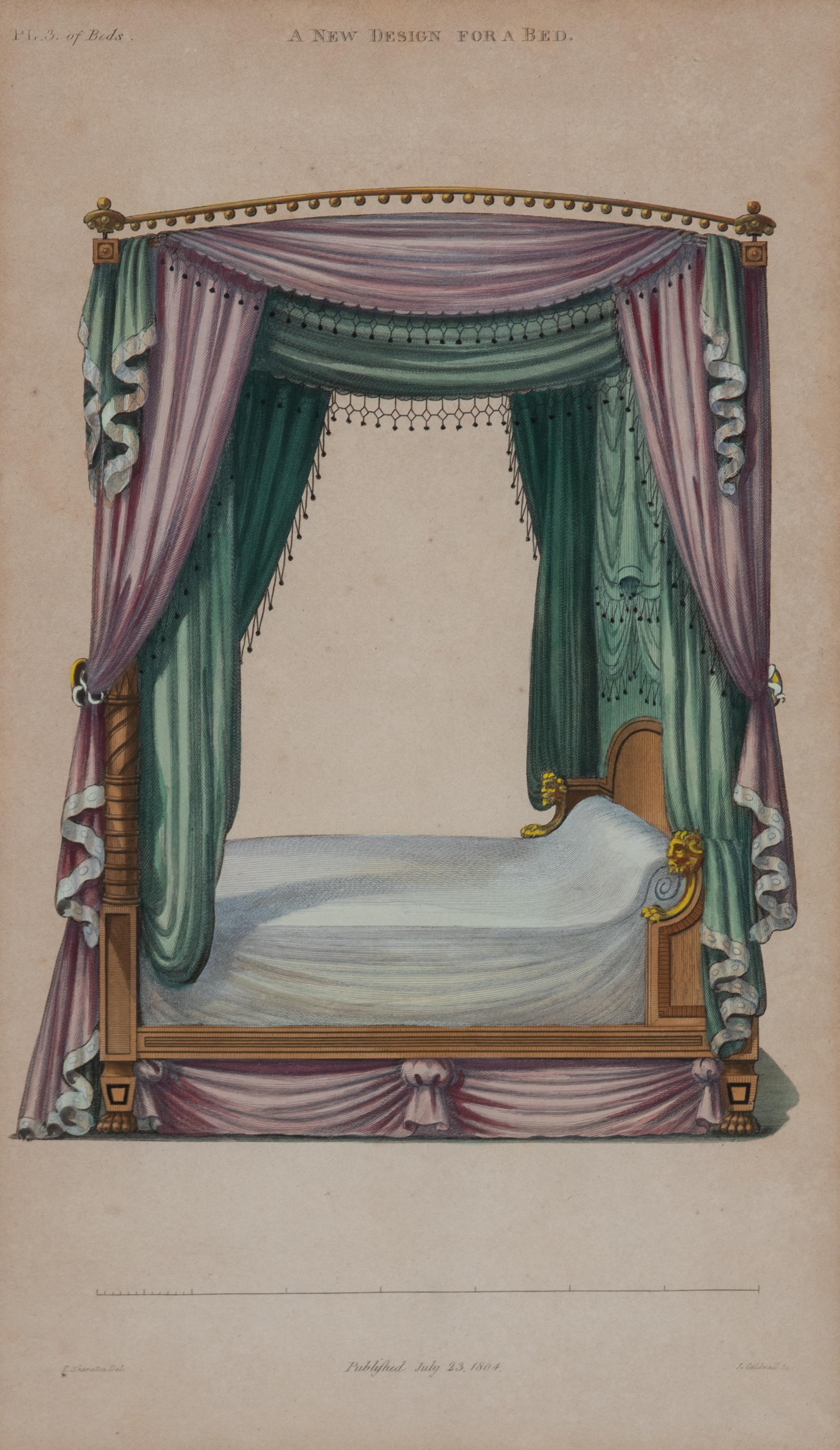 A Set of Four Colored Engravings of Beds