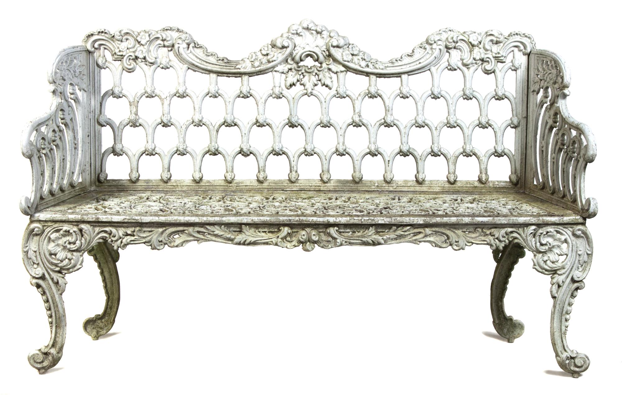 A Pair of Victorian Painted Iron Garden Benches Width 59 inches. — LATE 19TH/EARLY 20TH CENTURY