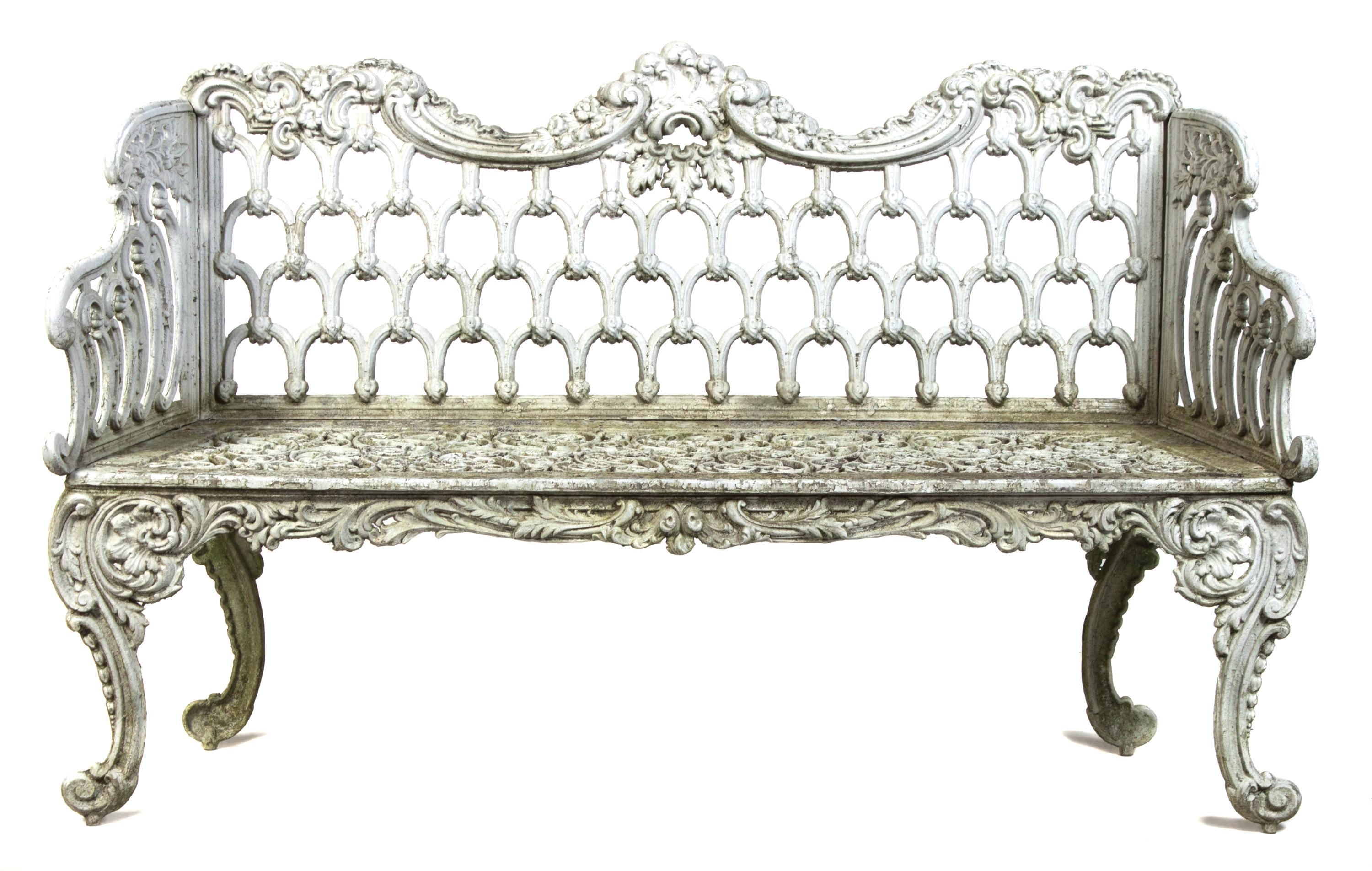 A Pair of Victorian Painted Iron Garden Benches Width 59 inches. — LATE 19TH/EARLY 20TH CENTURY