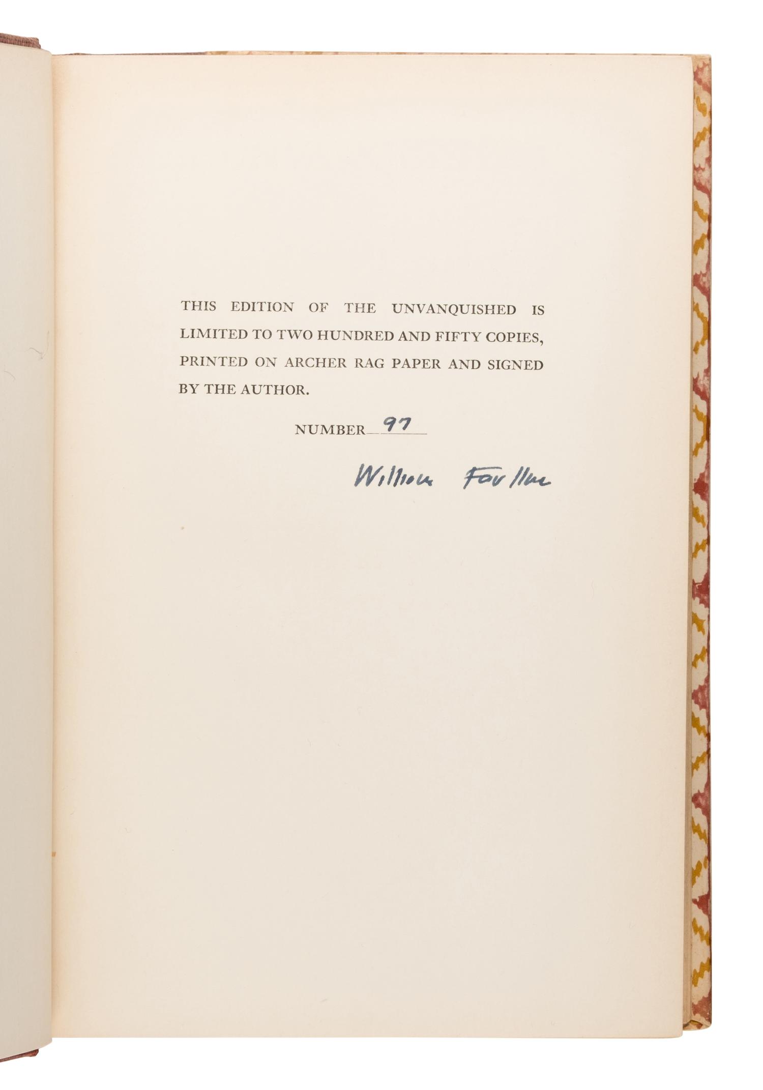 Faulkner, William (1897-1962). The Unvanquished . New York: Random House, 1938.