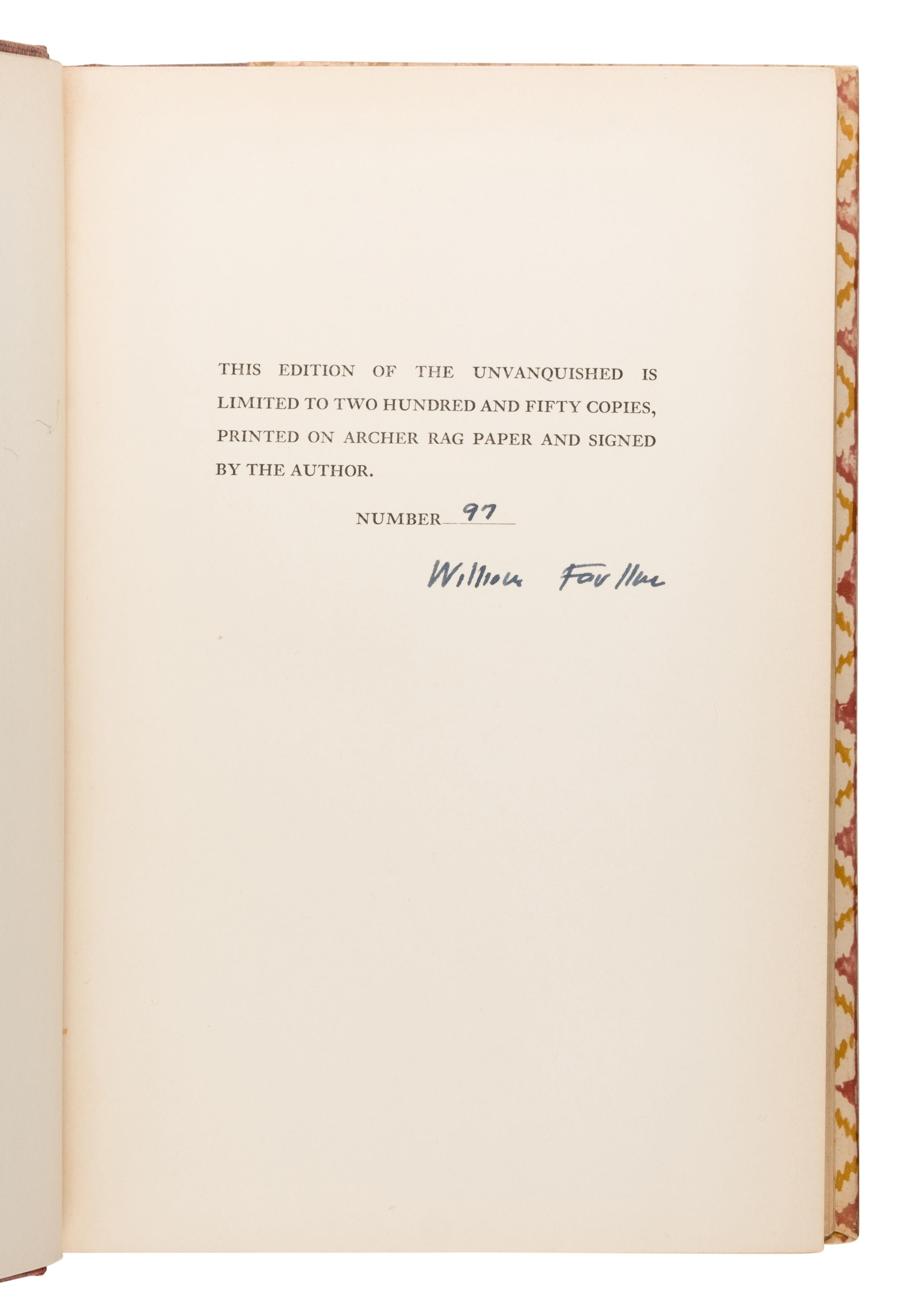 Faulkner, William (1897-1962). The Unvanquished . New York: Random House, 1938.