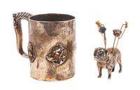 Two American and English Silver Bulldog Articles, Gorham Mfg. Co., Providence, RI and Adie & Lovekin Ltd., Birmingham, comprising a cup