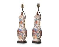 A Pair of Chinese Export Porcelain Covered Vases Mounted as Lamps