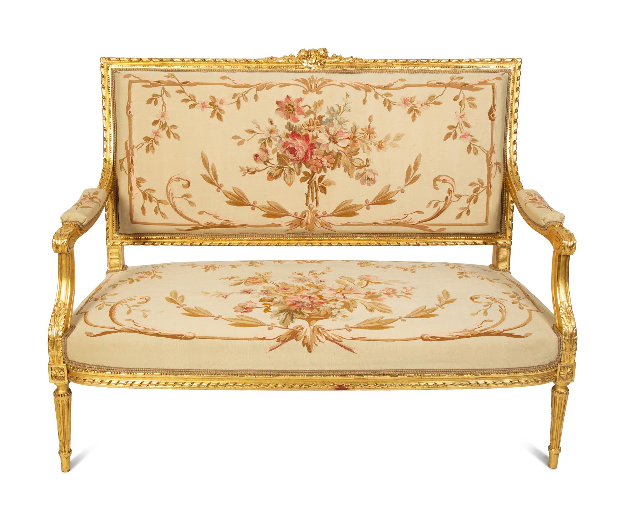 A Louis XVI Style Giltwood Five-Piece Salon Suite — LATE 19TH CENTURY