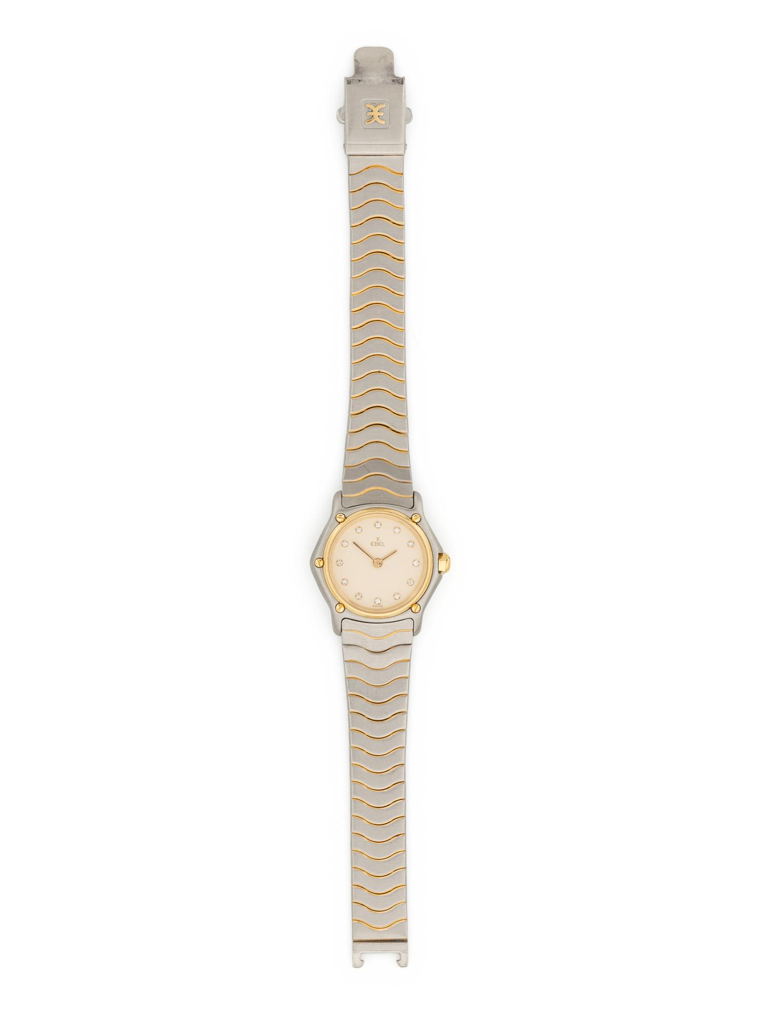EBEL, STAINLESS STEEL, YELLOW GOLD AND DIAMOND 'WAVE' WATCH