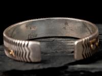 Sterling Silver Cuff Bracelet and Matching Earrings, with 14K Gold Petroglyph Accents