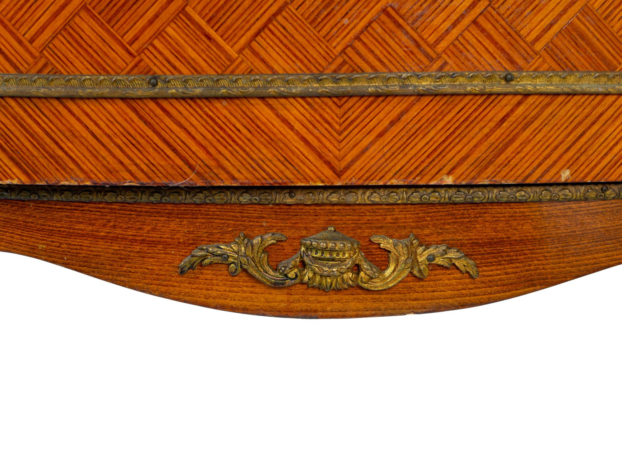 A Pair of Louis XV/XVI Transitional Style Marble Top Parquetry Cabinets — EARLY 20TH CENTURY