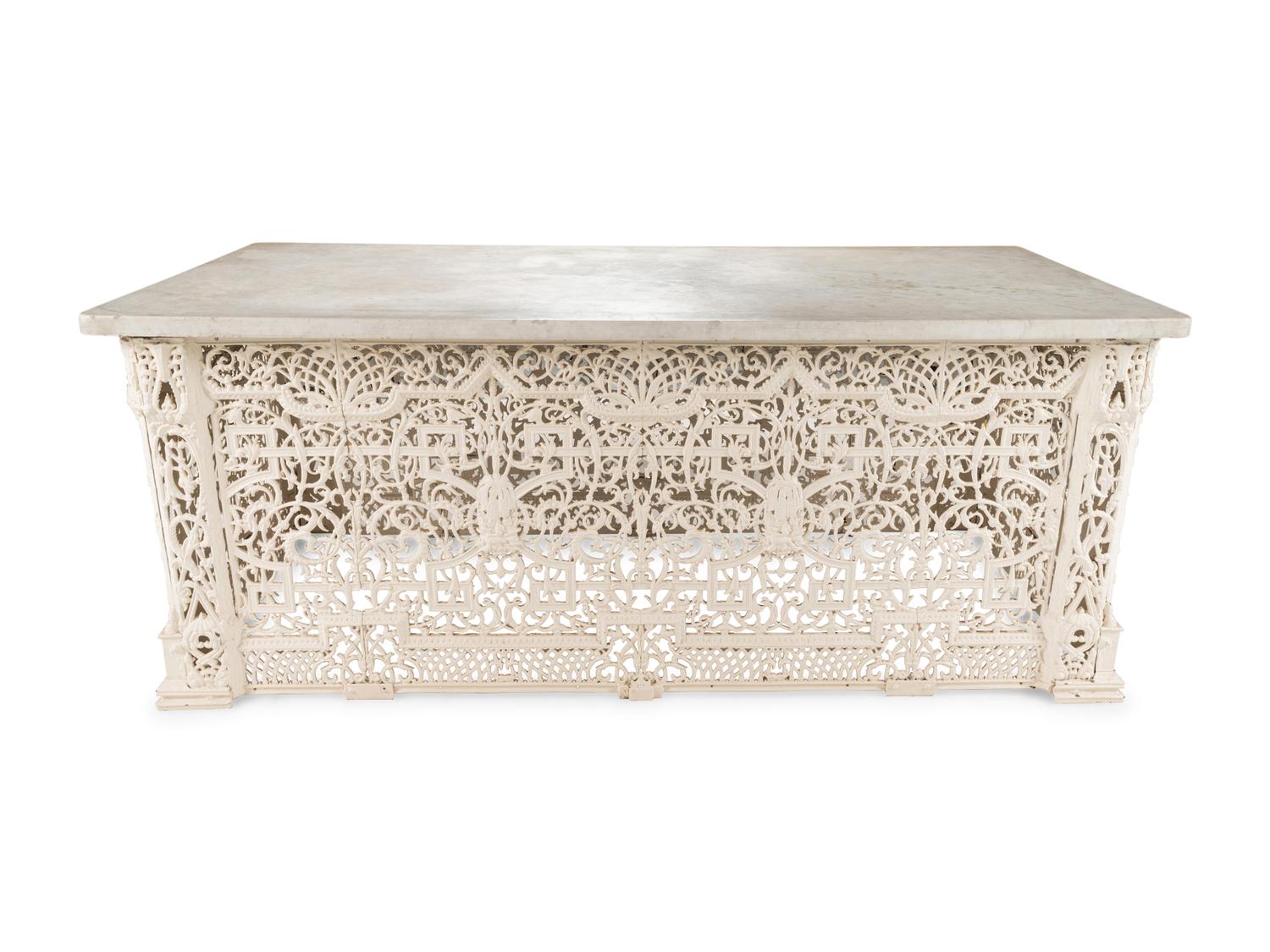 A Victorian White-Painted Cast Iron Marble-Top Radiator Cover