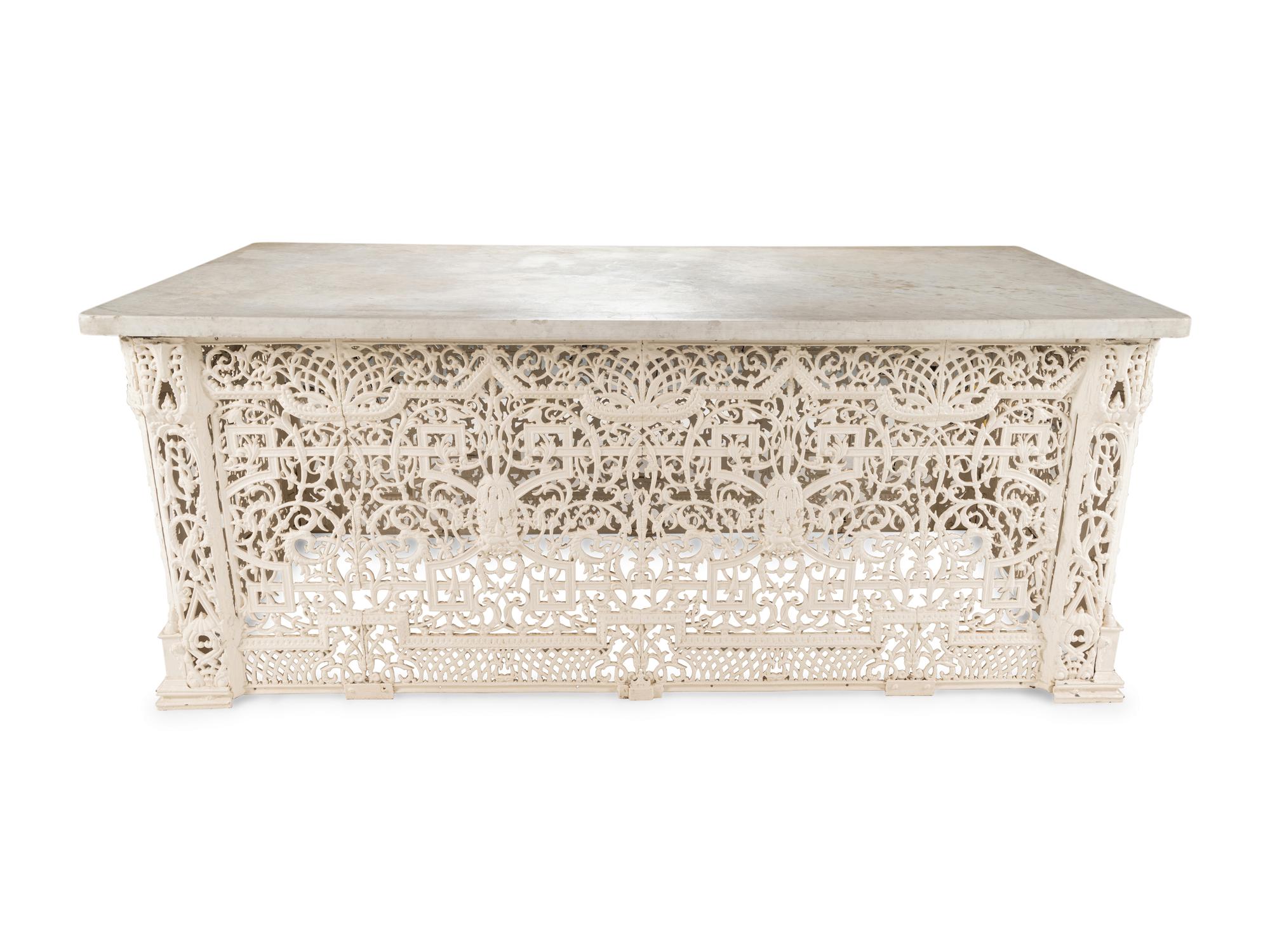 A Victorian White-Painted Cast Iron Marble-Top Radiator Cover