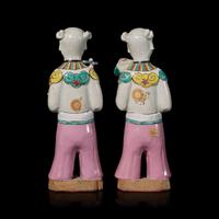 A Pair of Chinese Famille Rose "Boys" Figures, Qianlong-Jiaqing Period 清乾隆-嘉慶 粉彩童子擺件一對