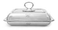 A George V Silver Covered Vegetable Server, Thomas Bradbury & Sons, Sheffield, 1923, of rectangular form with gadroon banding to the li