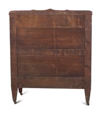 An Ohio Mennonite Red-Stained Cherrywood and Tiger Maple Chest of Drawers