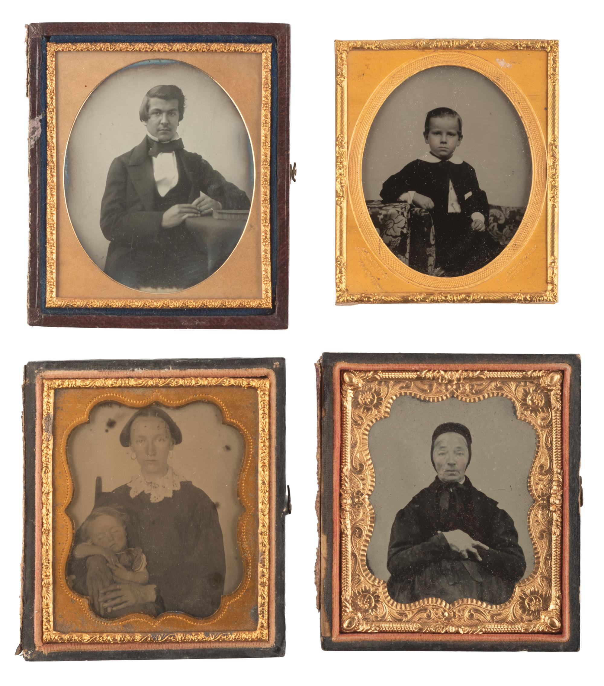[EARLY PHOTOGRAPHY]. 40 assorted sixth and ninth plate ambrotype and tintype portraits of men, women, and children, incl. example by GUTEKUNST.
