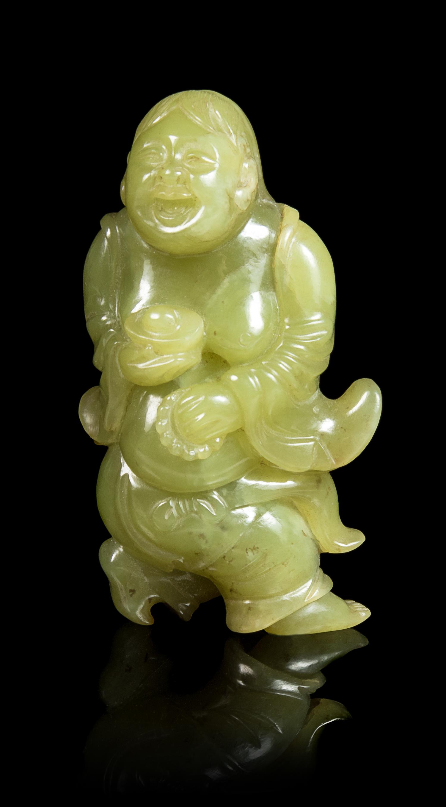 A Chinese Green Jade Figure of an Immortal Height 3 1/8 inches. — 20TH CENTURY