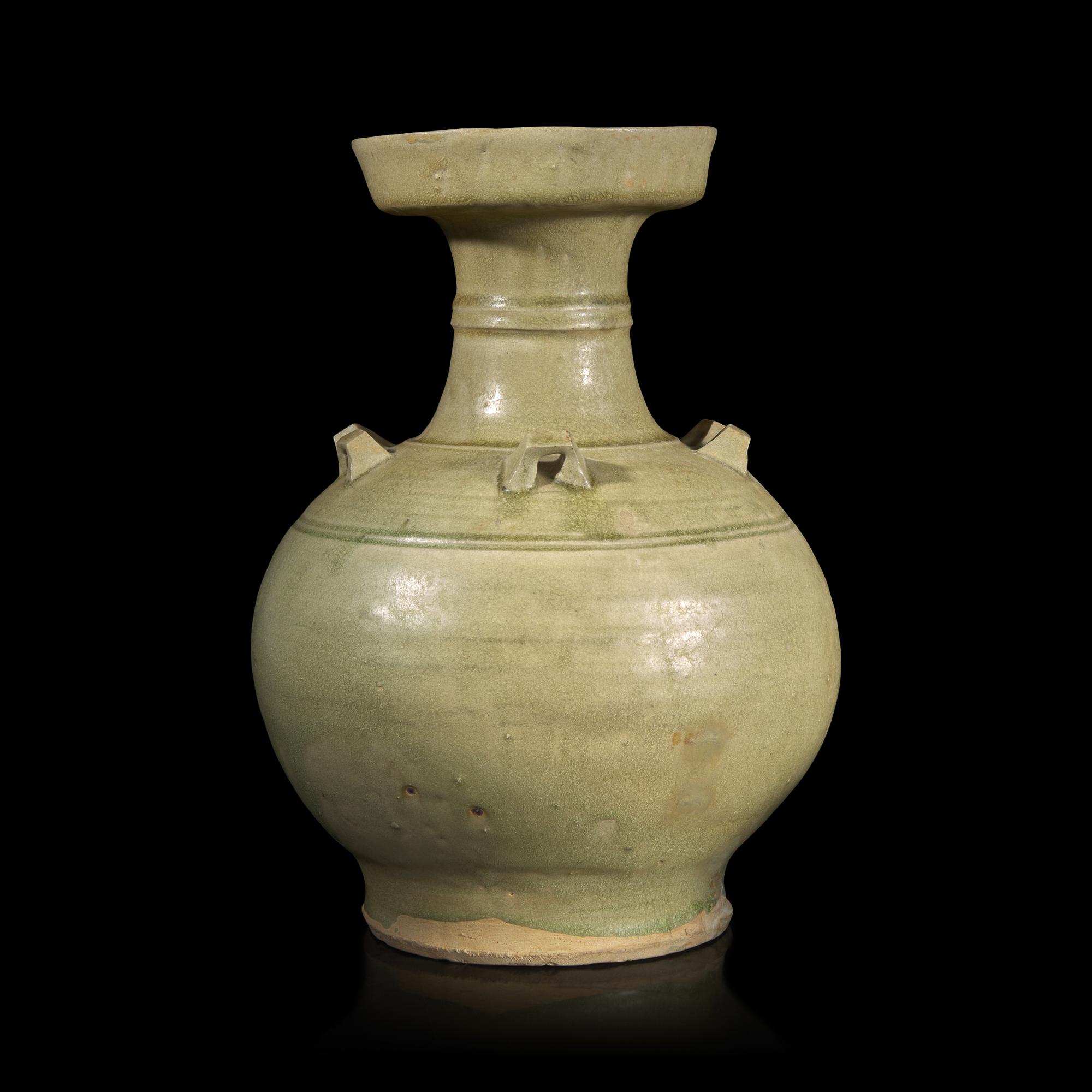 A Chinese Green Glazed Vase, Northern Dynasties — 北朝 青釉盤口瓶