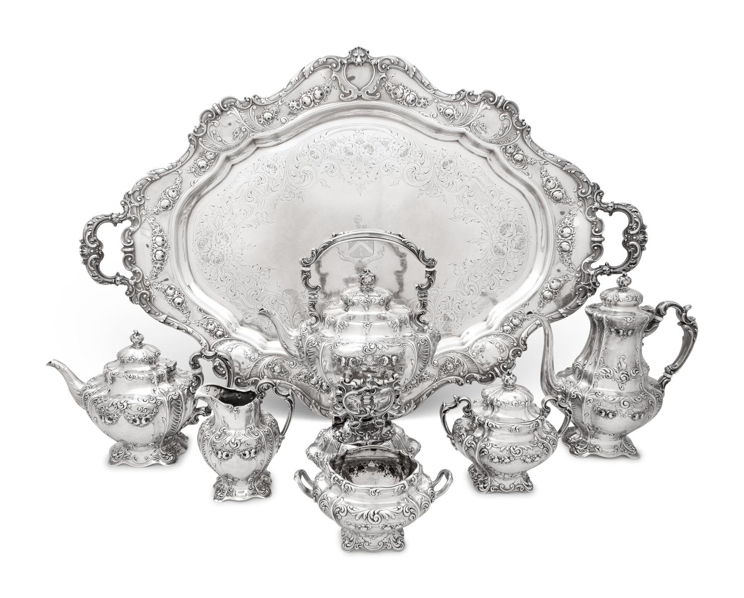 An American Silver Six-Piece Tea and Coffee Service with Tray