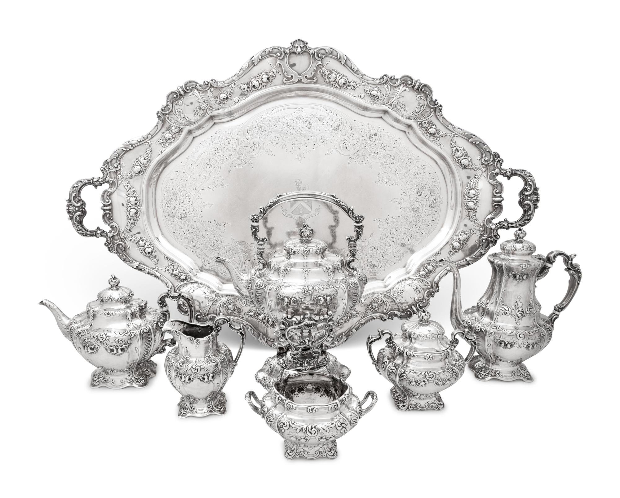 An American Silver Six-Piece Tea and Coffee Service with Tray
