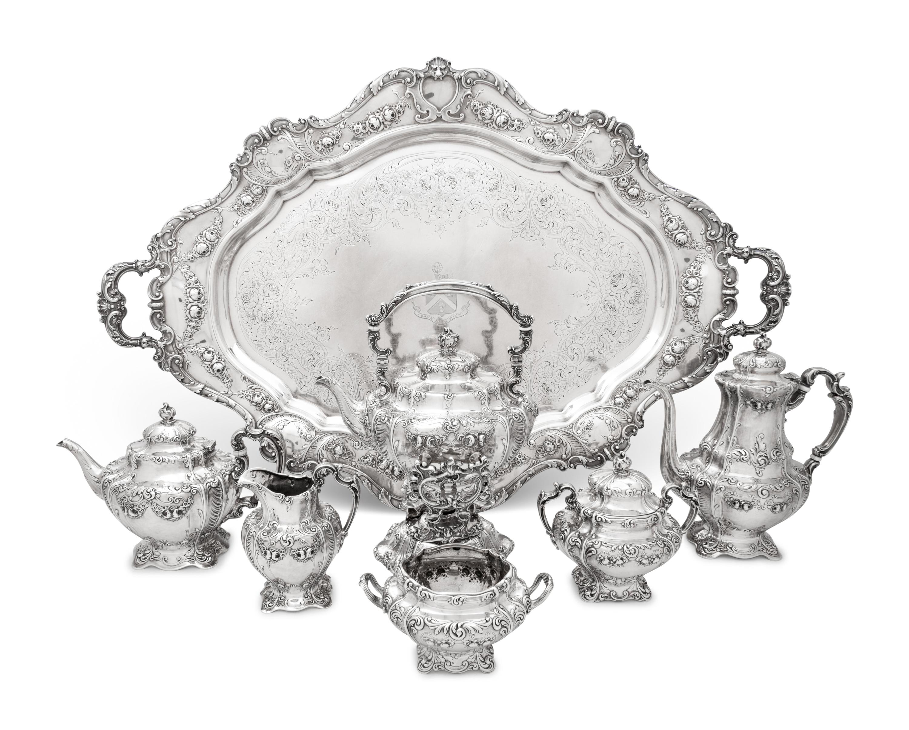 An American Silver Six-Piece Tea and Coffee Service with Tray