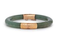 A 14 Karat Yellow Gold and Nephrite Jade Bangle Bracelet,