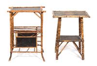 Two Victorian Style Burnt Bamboo and Lacquer Side Tables — 20TH CENTURY