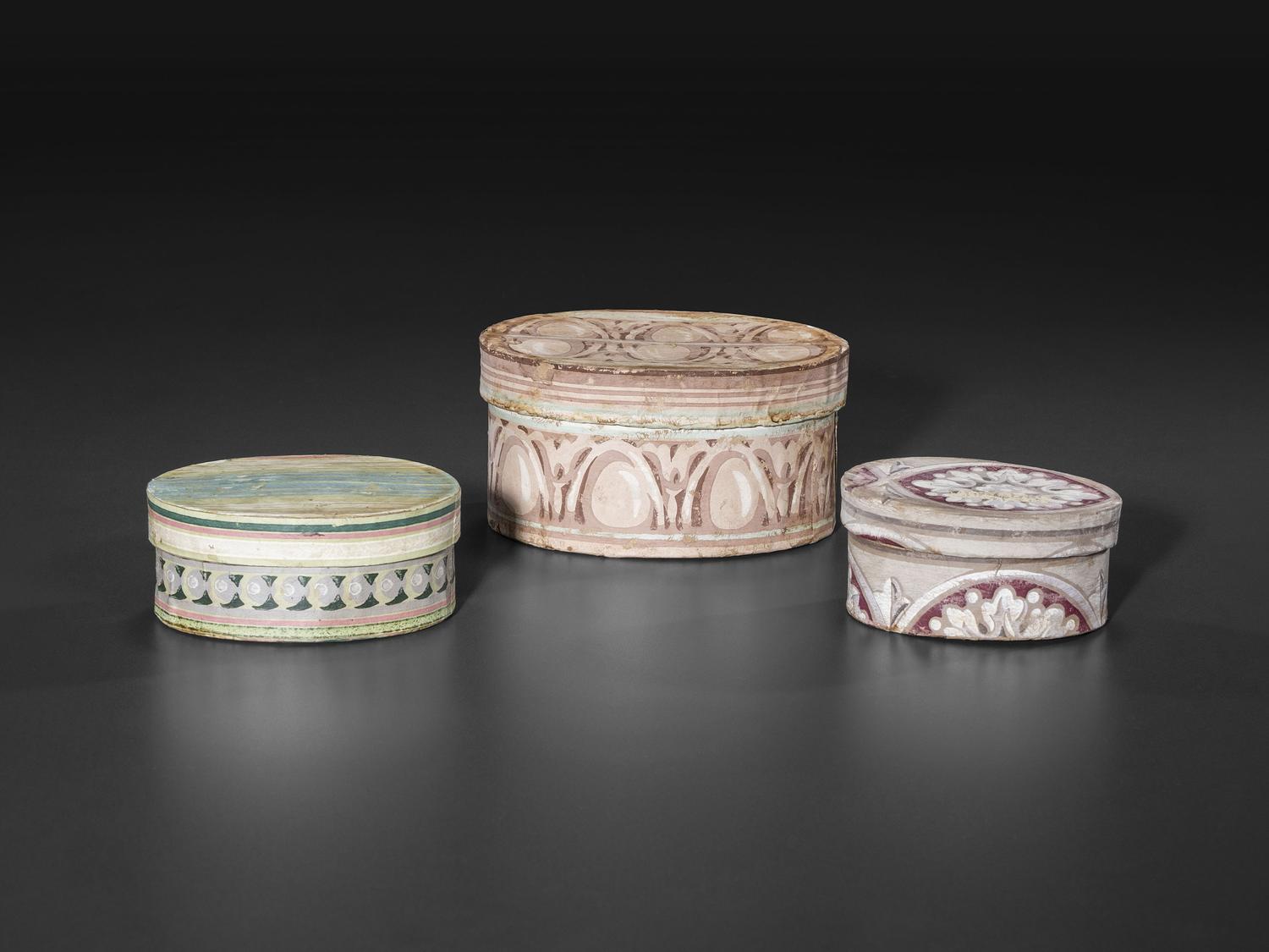 Three Wallpapered Dresser Band Boxes
