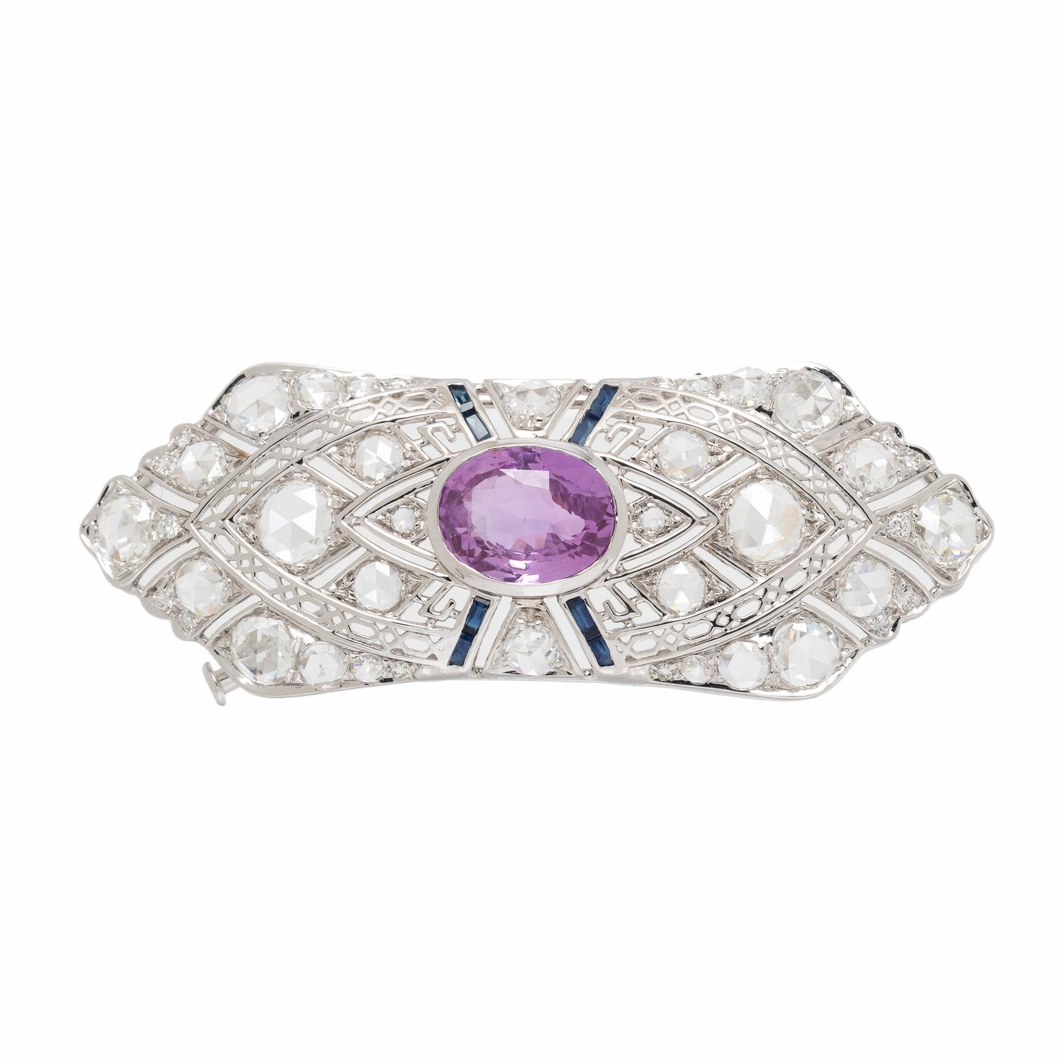Pink Ceylon Sapphire, Diamond, and White Gold Brooch
