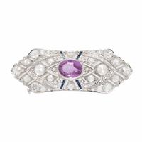 Pink Ceylon Sapphire, Diamond, and White Gold Brooch