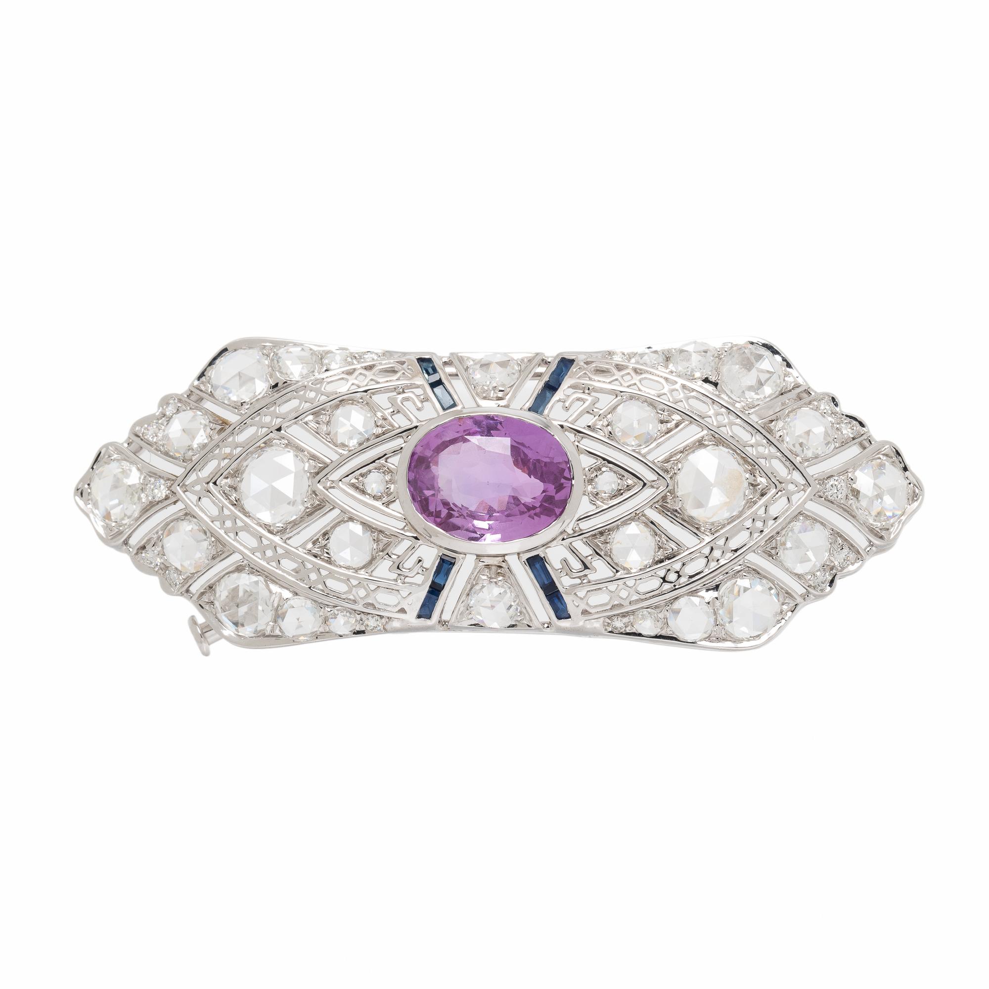 Pink Ceylon Sapphire, Diamond, and White Gold Brooch