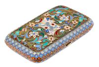 A Russian Silver and Enamel Cigarette Case, Mark of Pavel Ovchinnikov, Moscow, Late 19th/Early 20th Century, the case with polychrome e