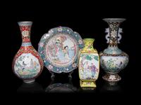 Four Chinese Canton Enamel Vessels