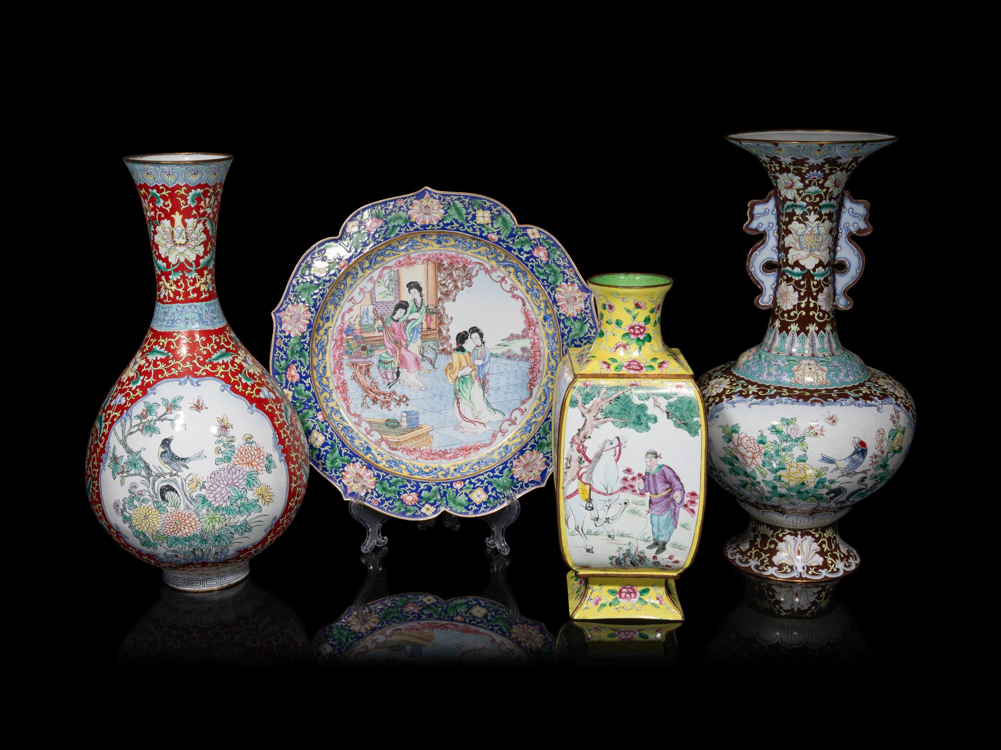 Four Chinese Canton Enamel Vessels