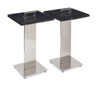 A Pair of Contemporary Polished Steel and Marble Side Tables