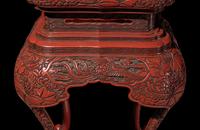 A Small Japanese Carved Red Lacquer Square Stand