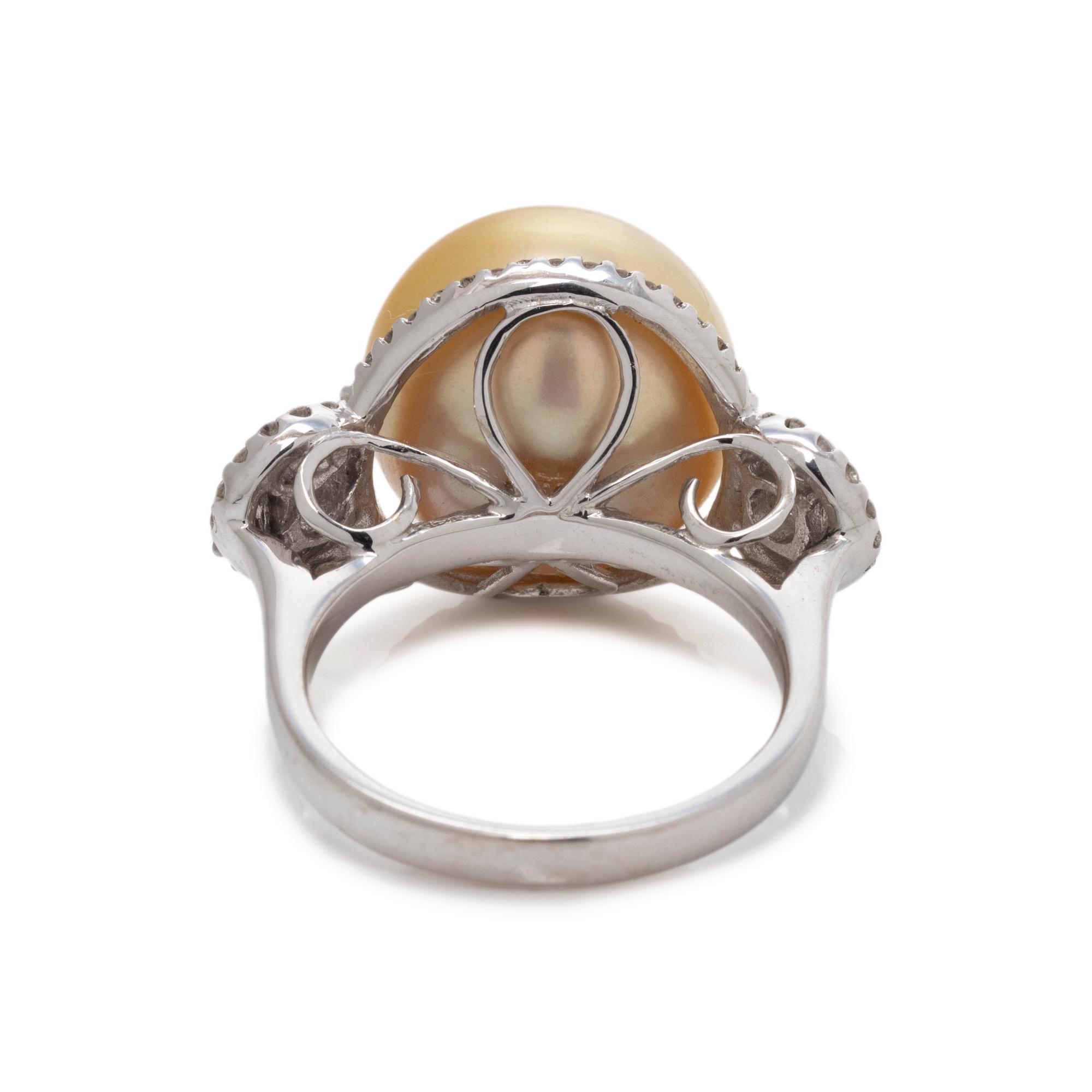 CULTURED GOLDEN SOUTH SEA PEARL AND DIAMOND RING