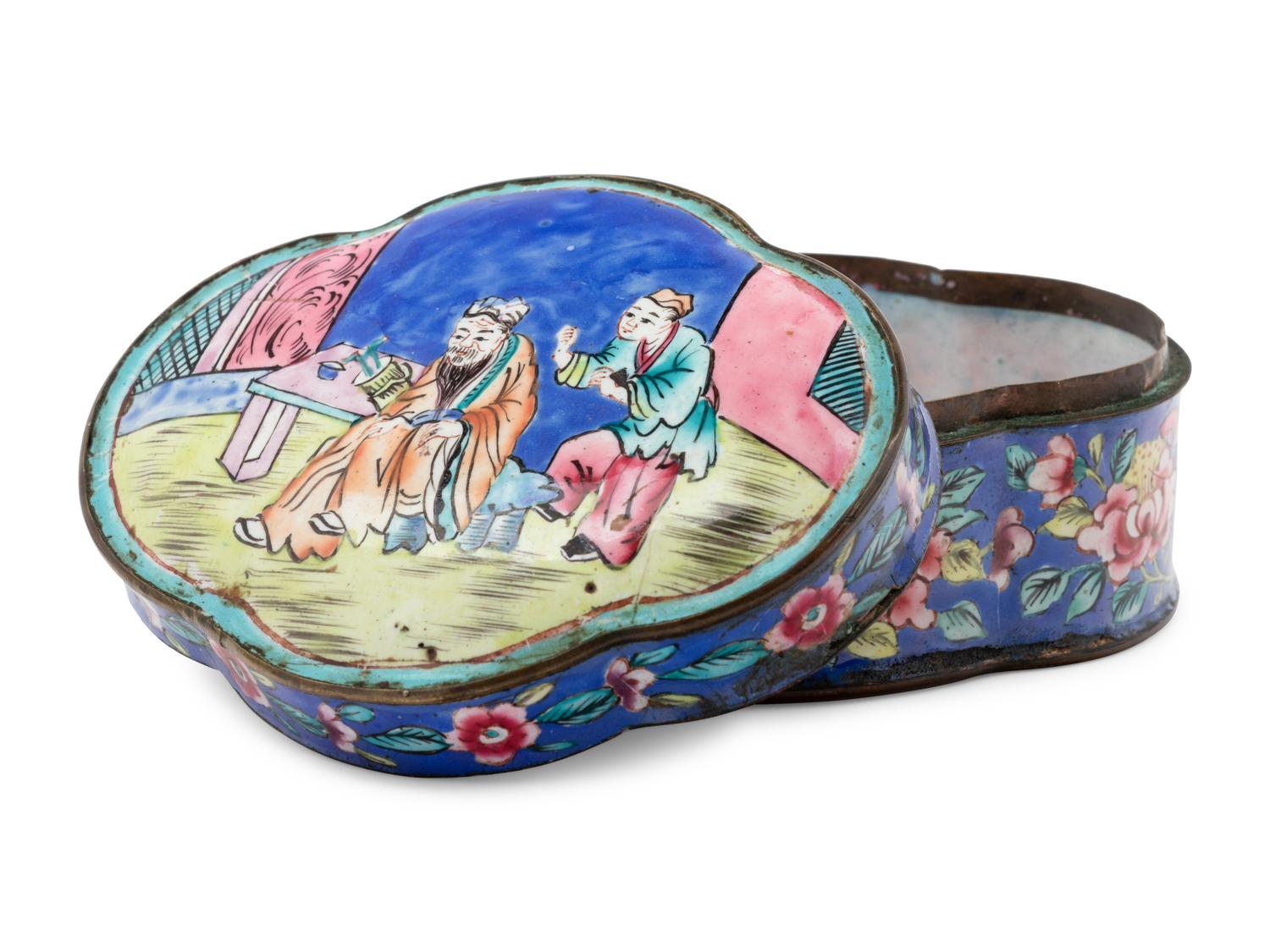 13 Chinese Enamel on Metal and Porcelain Boxes