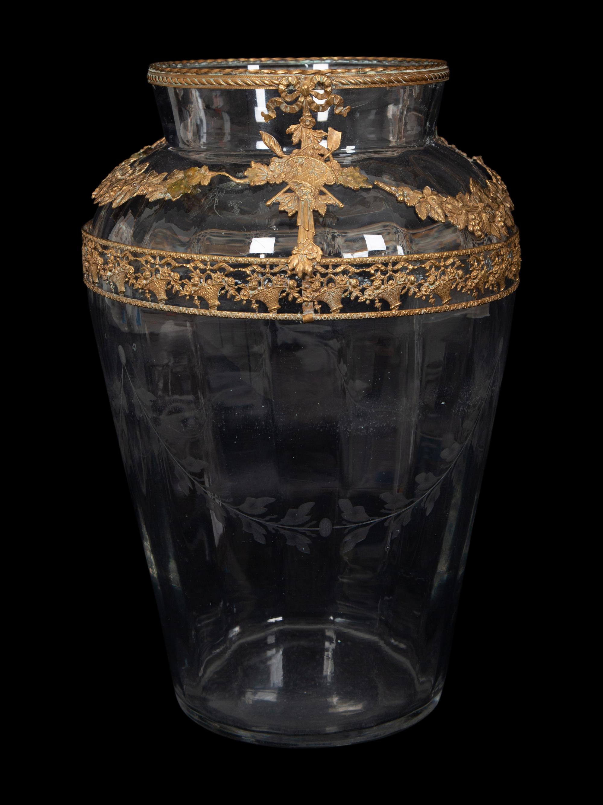 A French Gilt Bronze Mounted Etched Glass Vase