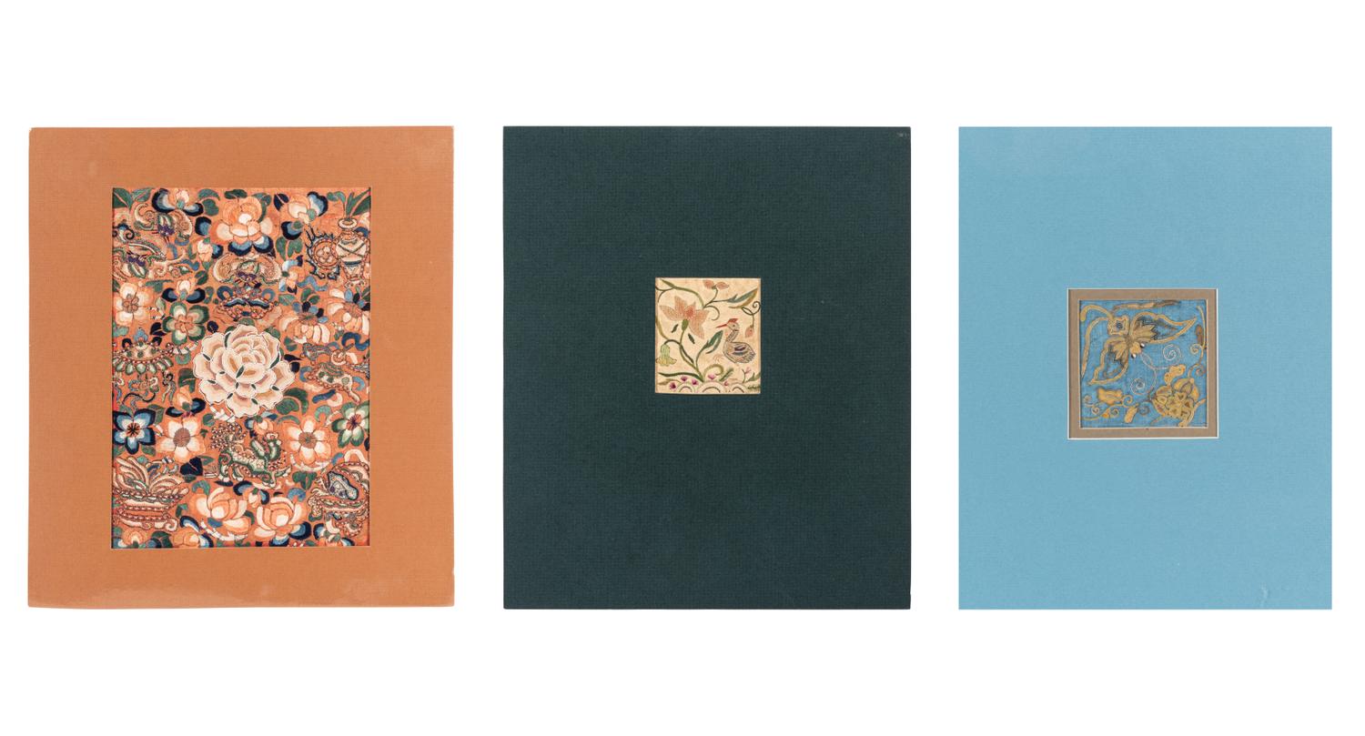 Three Chinese Embroidered Silk Panels