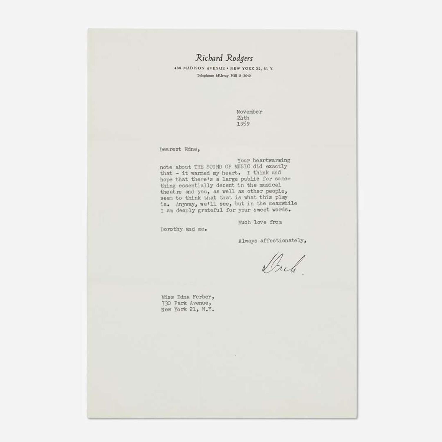 [Music] Rodgers, Richard Typed Letter, signed