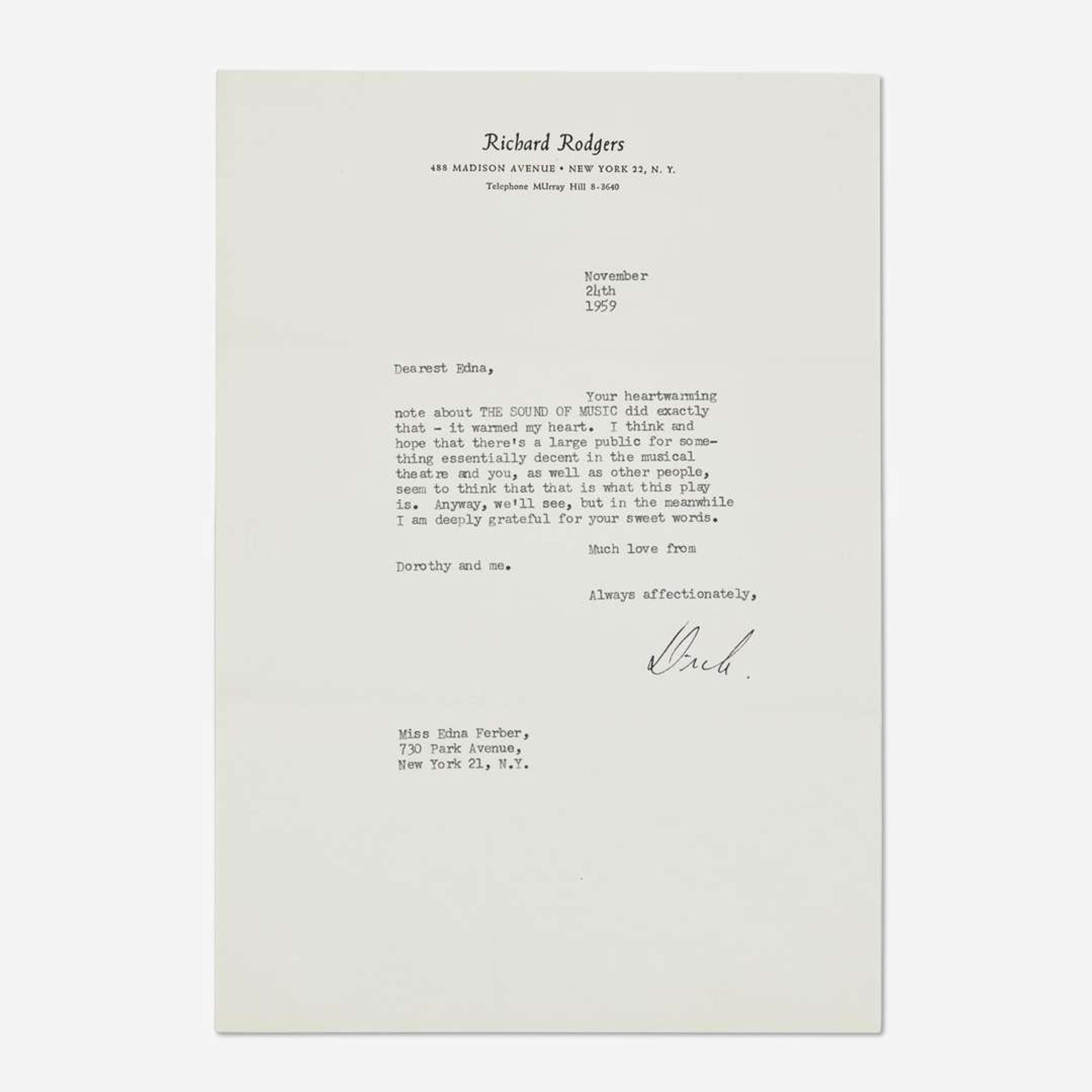 [Music] Rodgers, Richard Typed Letter, signed