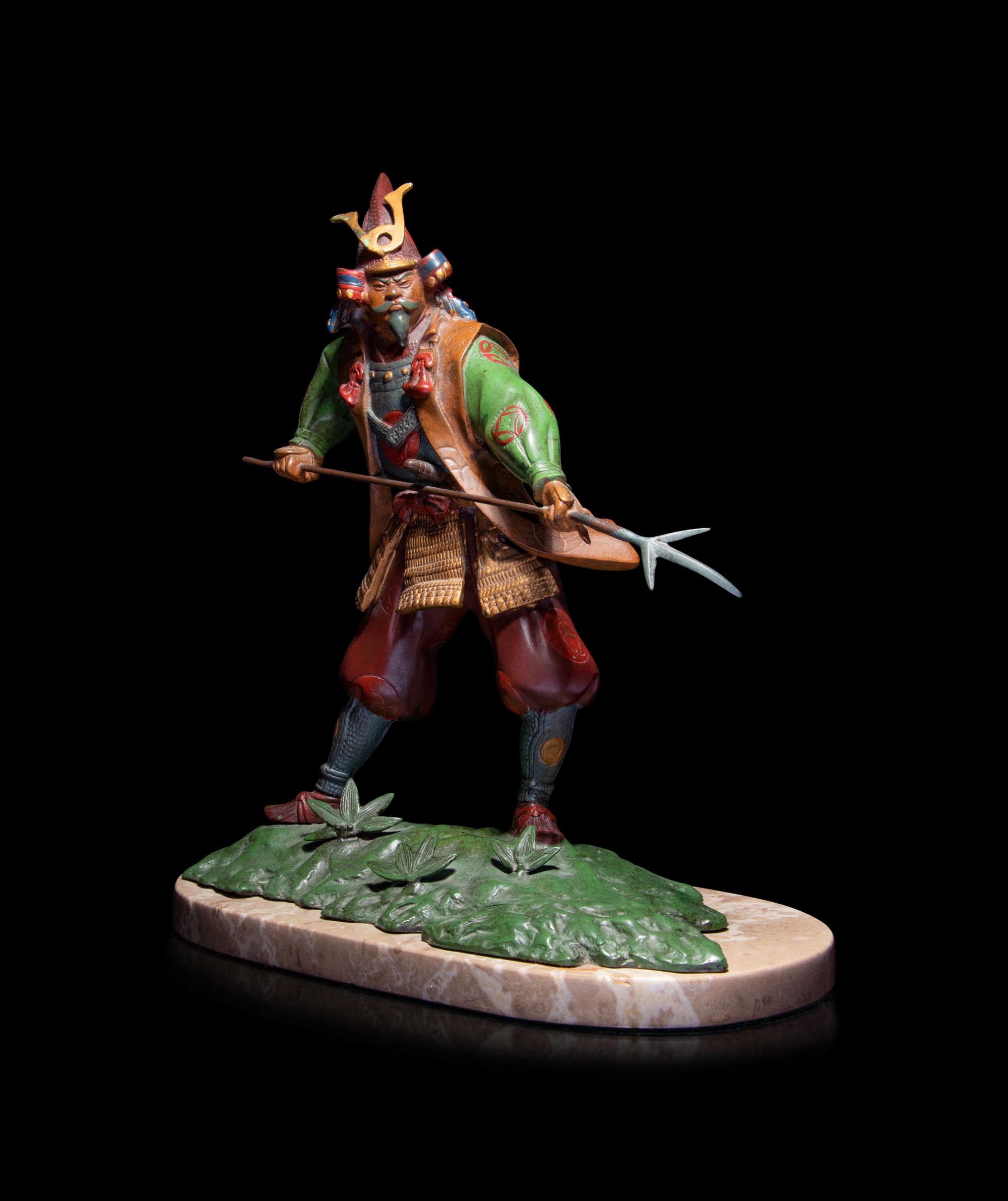 A Painted Bronze Figure of a Samurai